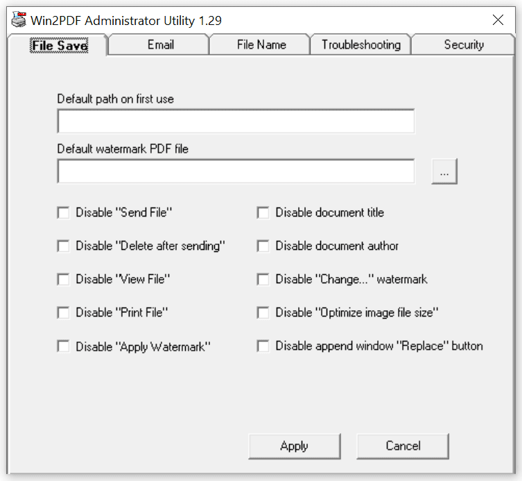 Win2PDF Admin Utility File Save Configuration