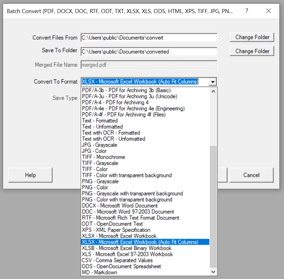 Win2PDF Desktop - Batch Convert XLSX to XLSX with auto-fit columns