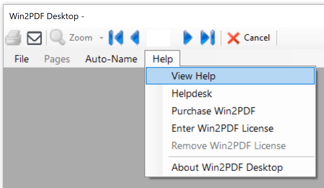 Win2PDF Desktop - Help Menu