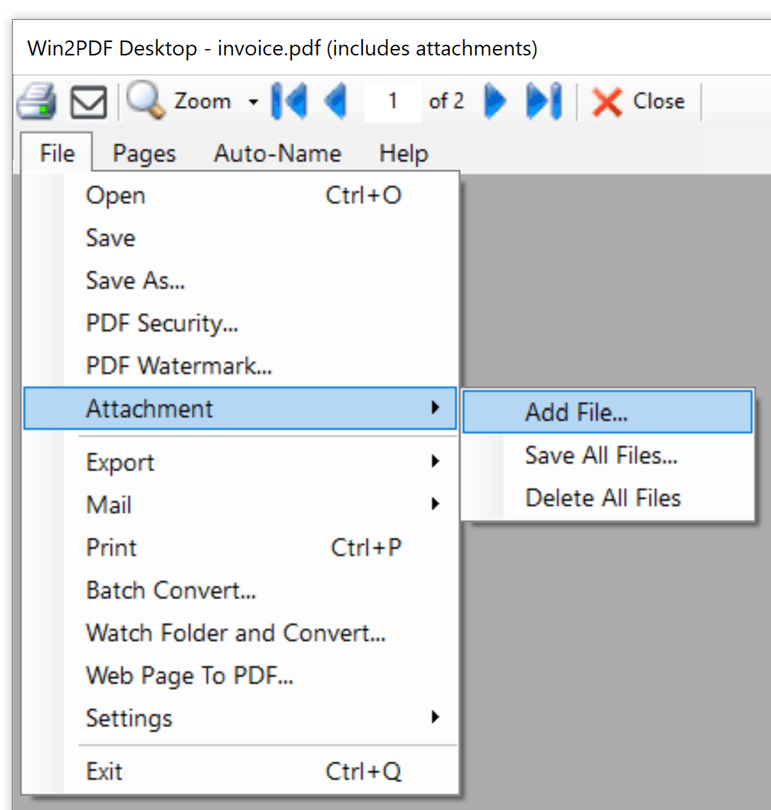 Win2PDF Desktop Add File Attachment