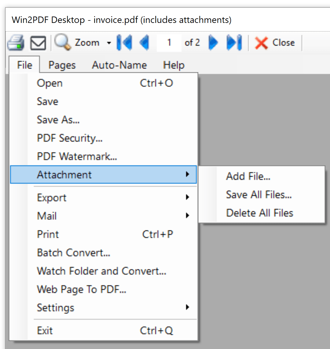 Win2PDF Desktop PDF Attachment Options