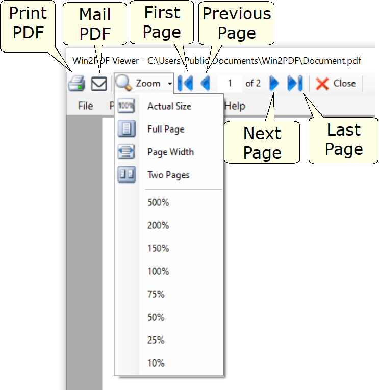 Win2PDF Desktop - PDF Viewer Controls