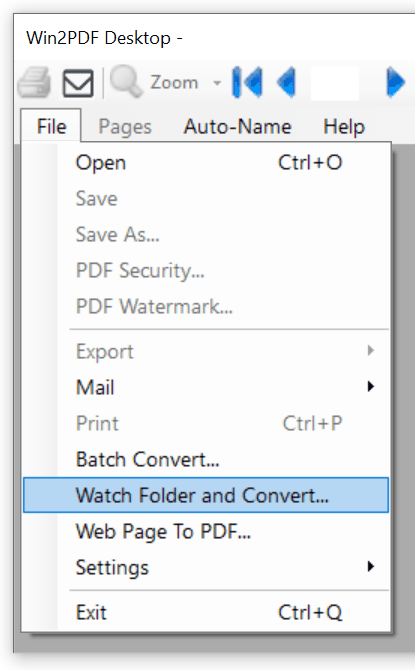 Win2PDF Desktop - Watch Folder and Convert Menu